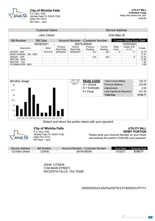 download USA The City of Wichita Falls Utility bill template in Word and PDF format PDF template